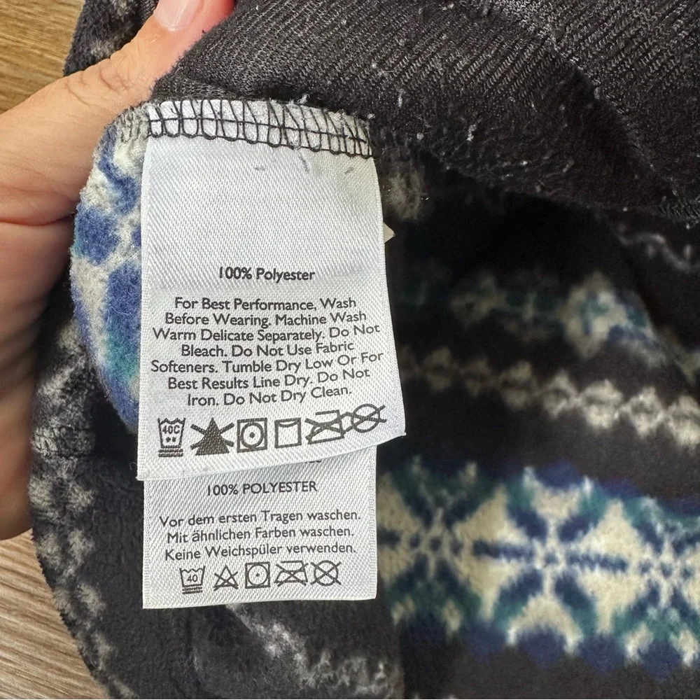 Womens Medium‎ Eddie Bauer Navy Fair Isle Fleece Pullover Snap Buttons Pockets